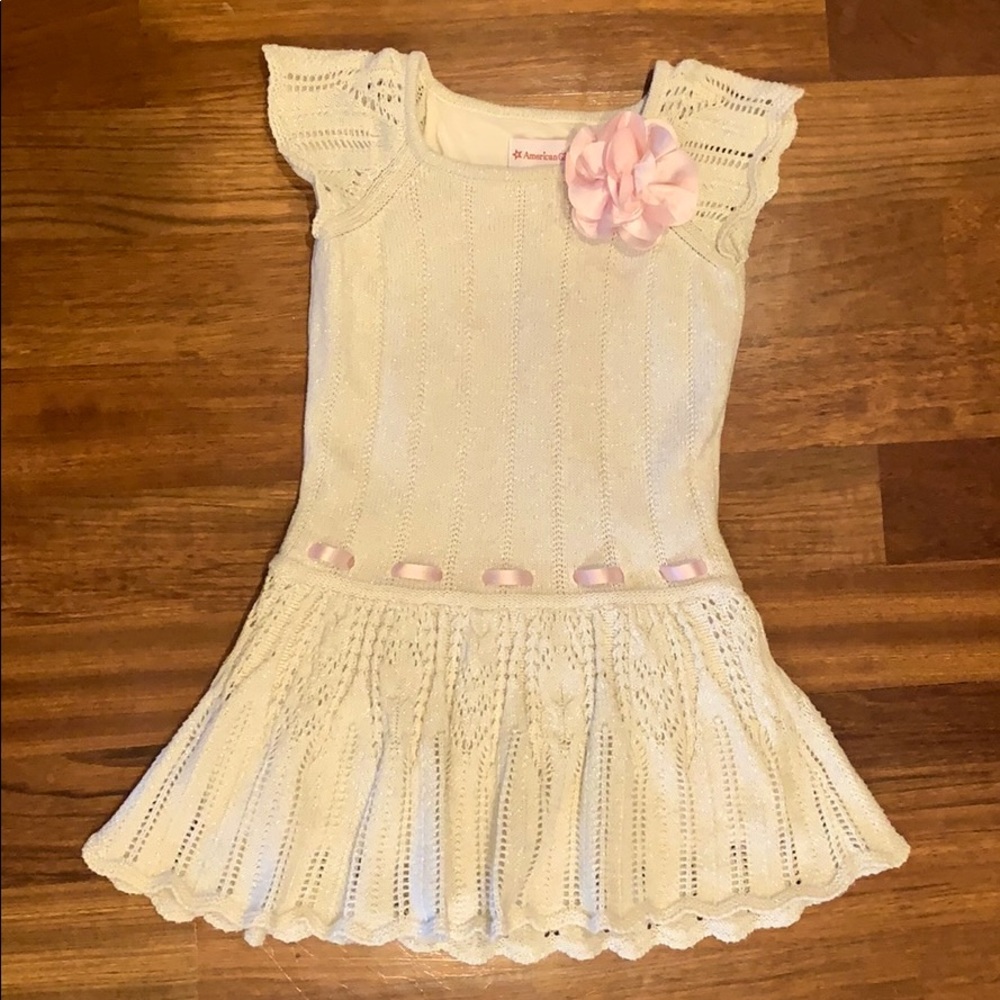Girls Cream Knit Dress with Pink Flower Accent -Pre- Mattel American Girl